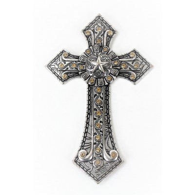 7007SIL-AMB AMBER CRYSTAL / SILVER WALL CROSS / W STAR